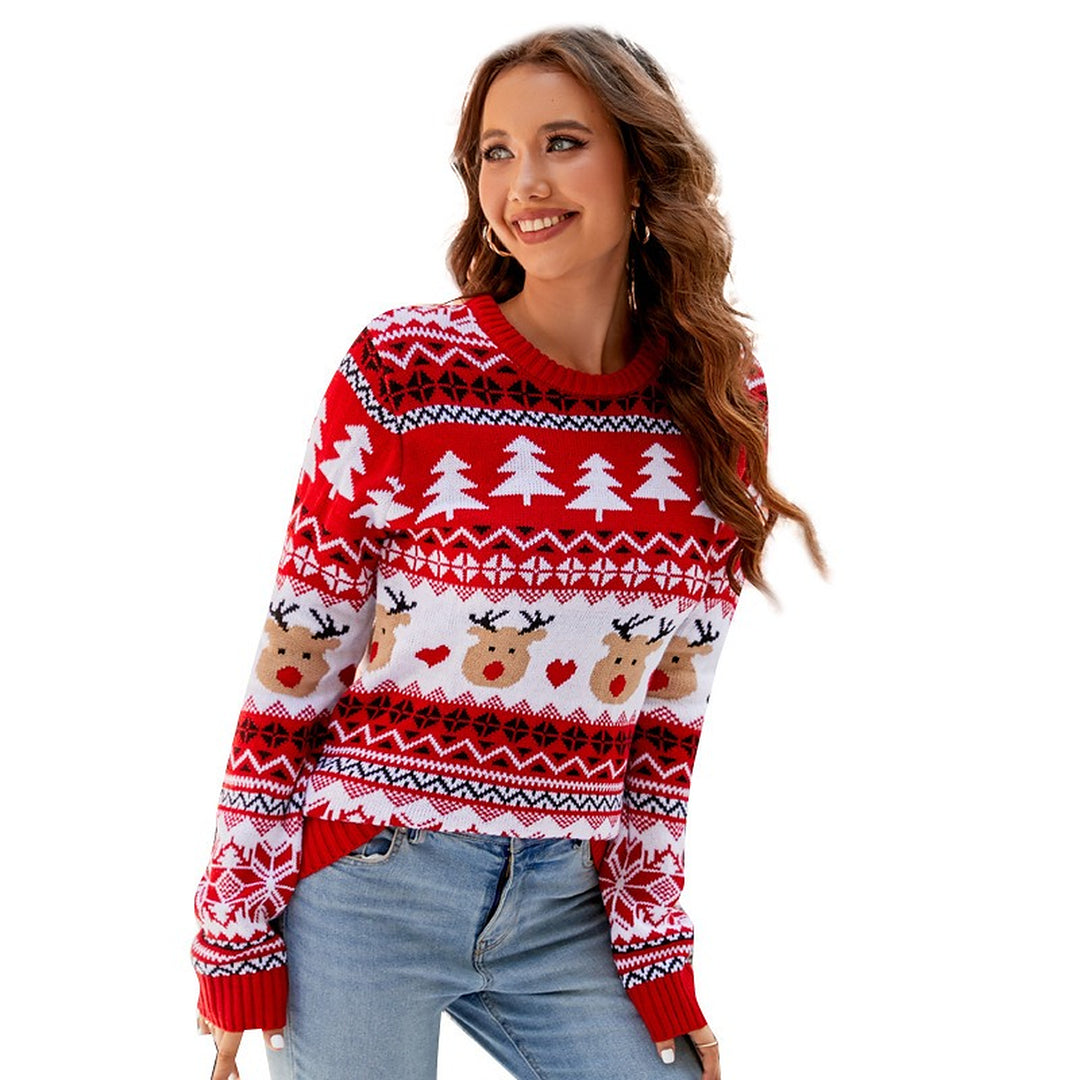 Women's Christmas Sweater, Knit Fair Isle Reindeer Pullover