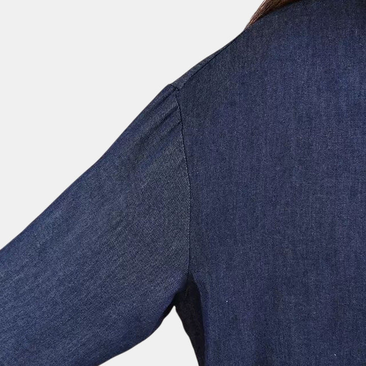 Women's Pleated Denim Midi Dress, Long Sleeve