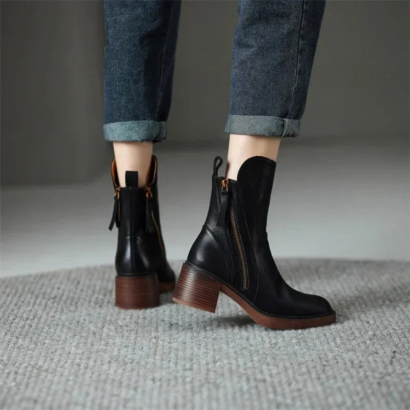 Women's Ankle Boots, Side Zip Smooth Upper Straight Topline