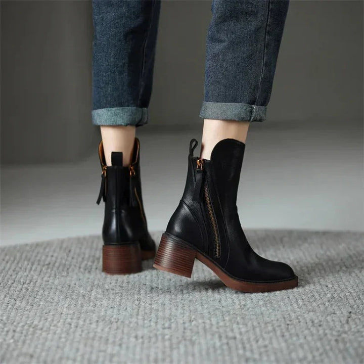Women's Ankle Boots, Side Zip Smooth Upper Straight Topline