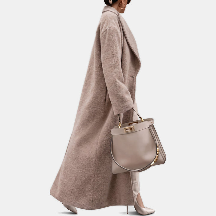 Women's Single Button Oversized Wool Coat, Long Sleeves