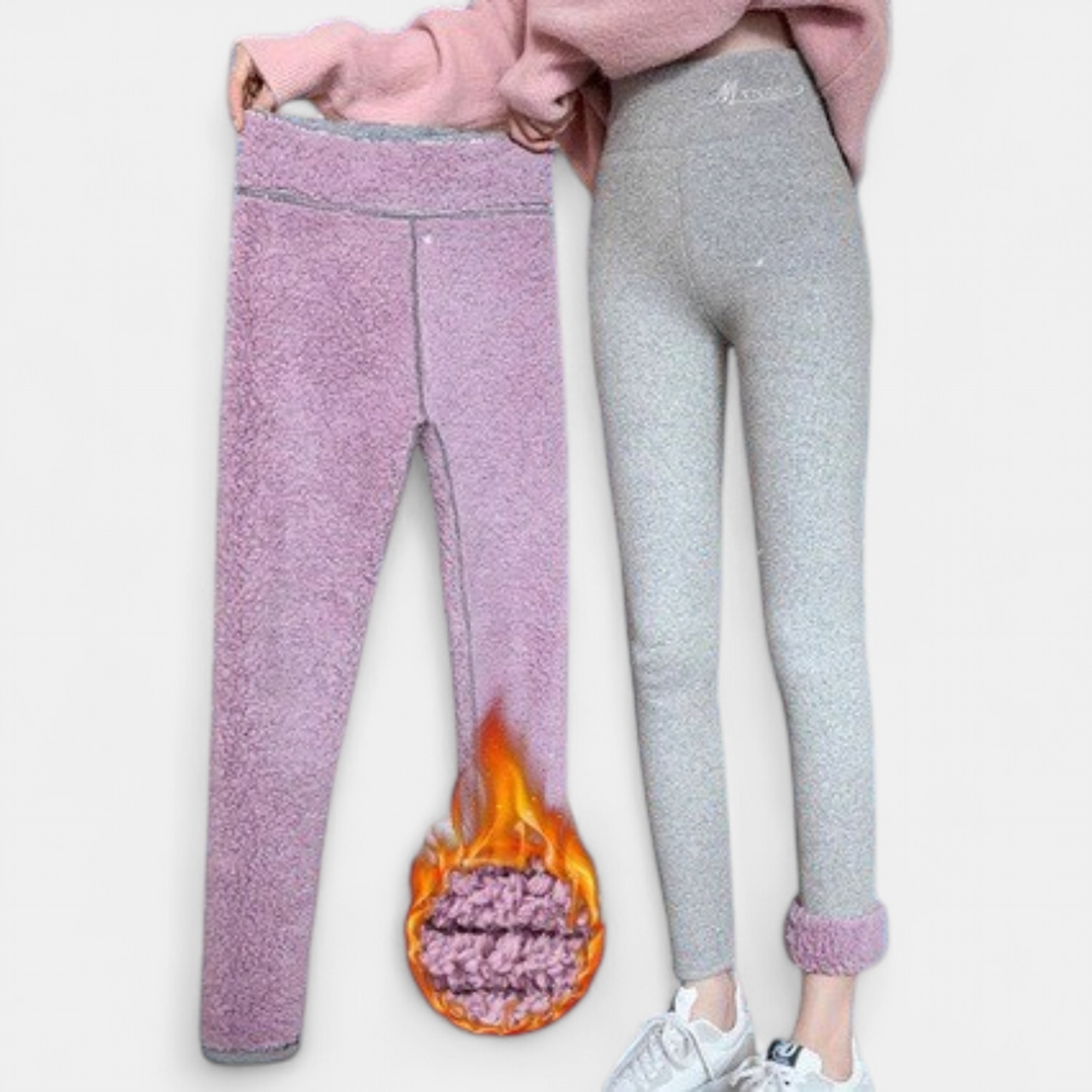 Women's Grey Fleece Lined Leggings, High Rise Thermal Winter