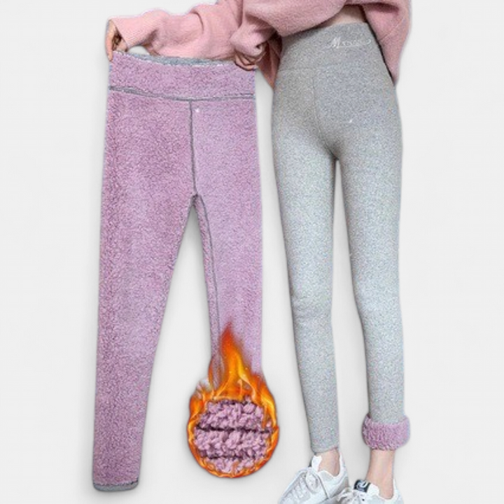Women's Grey Fleece Lined Leggings, High Rise Thermal Winter