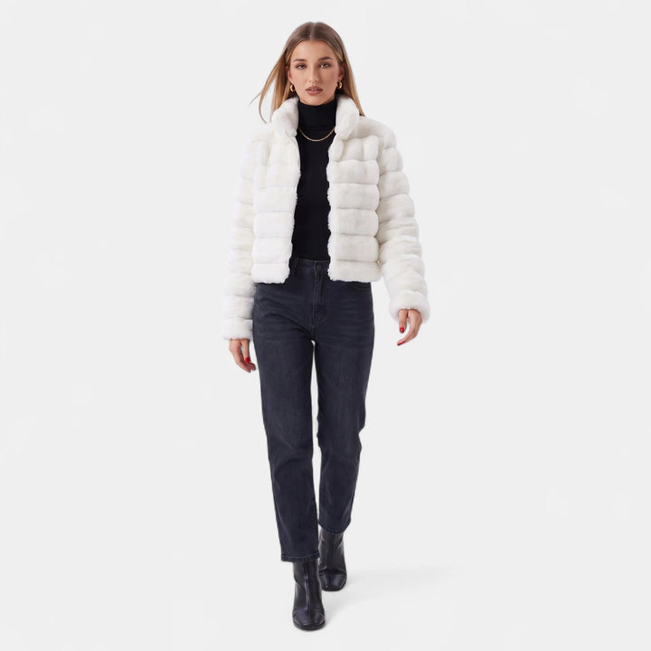 Women's Short Faux Fur Coat, Oversized Open Front Wide Cuffs