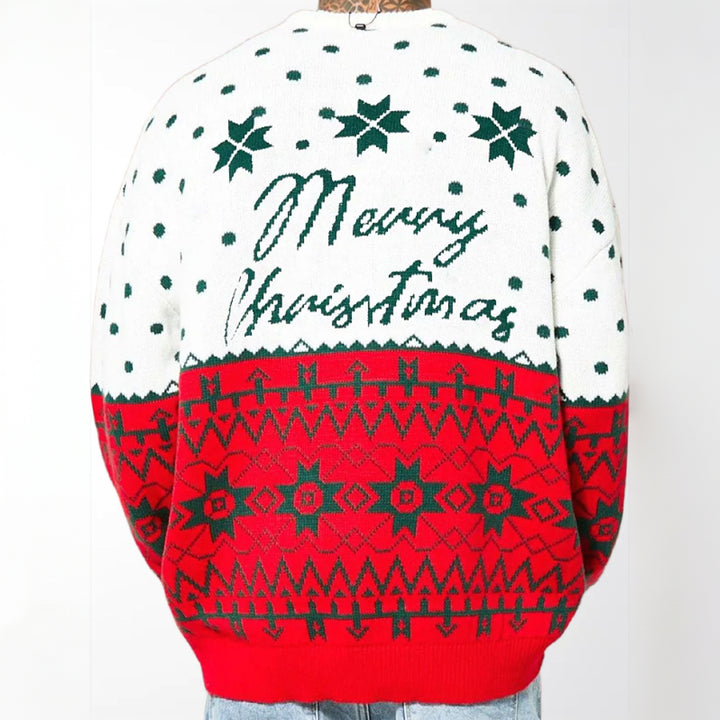 Men's Christmas Sweater, White Knit Pullover Jumper