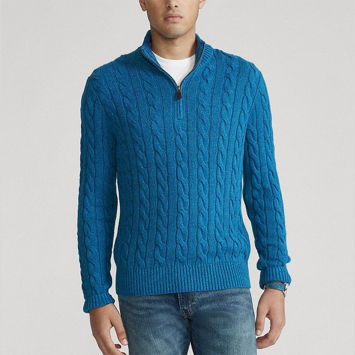 Men's Quarter Zip Sweater, Cable Knit Cotton Pullover