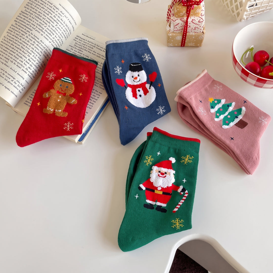 Holiday Gingerbread Christmas Socks 4 Pack, Unisex Multicolour Festive Santa