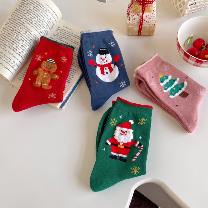Holiday Gingerbread Christmas Socks 4 Pack, Unisex Multicolour Festive Santa