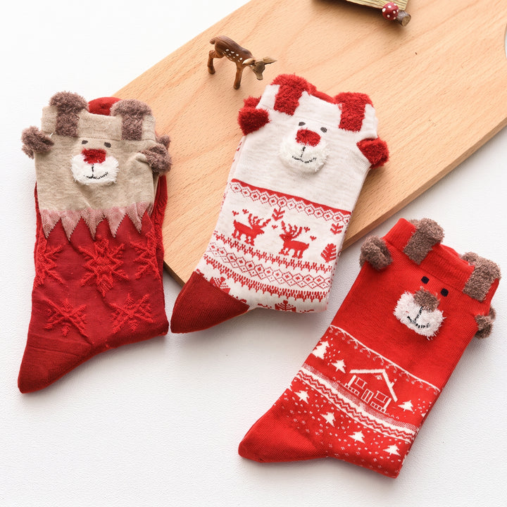Embroidered Plush Christmas Socks 3 Pack, Unisex Fuzzy Festive Fun