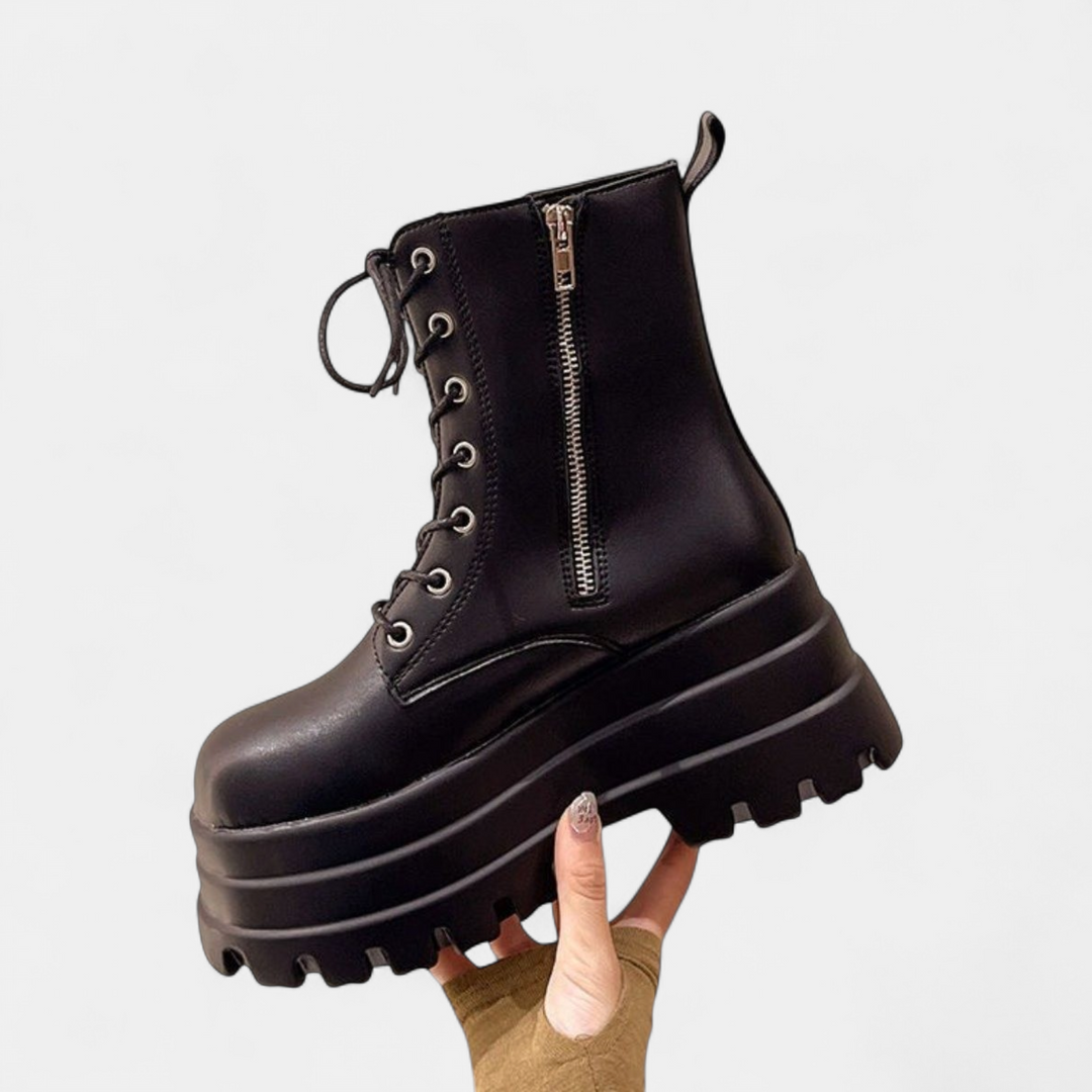 Women's Combat Platform Ankle Boots, Chunky Lace Up Goth