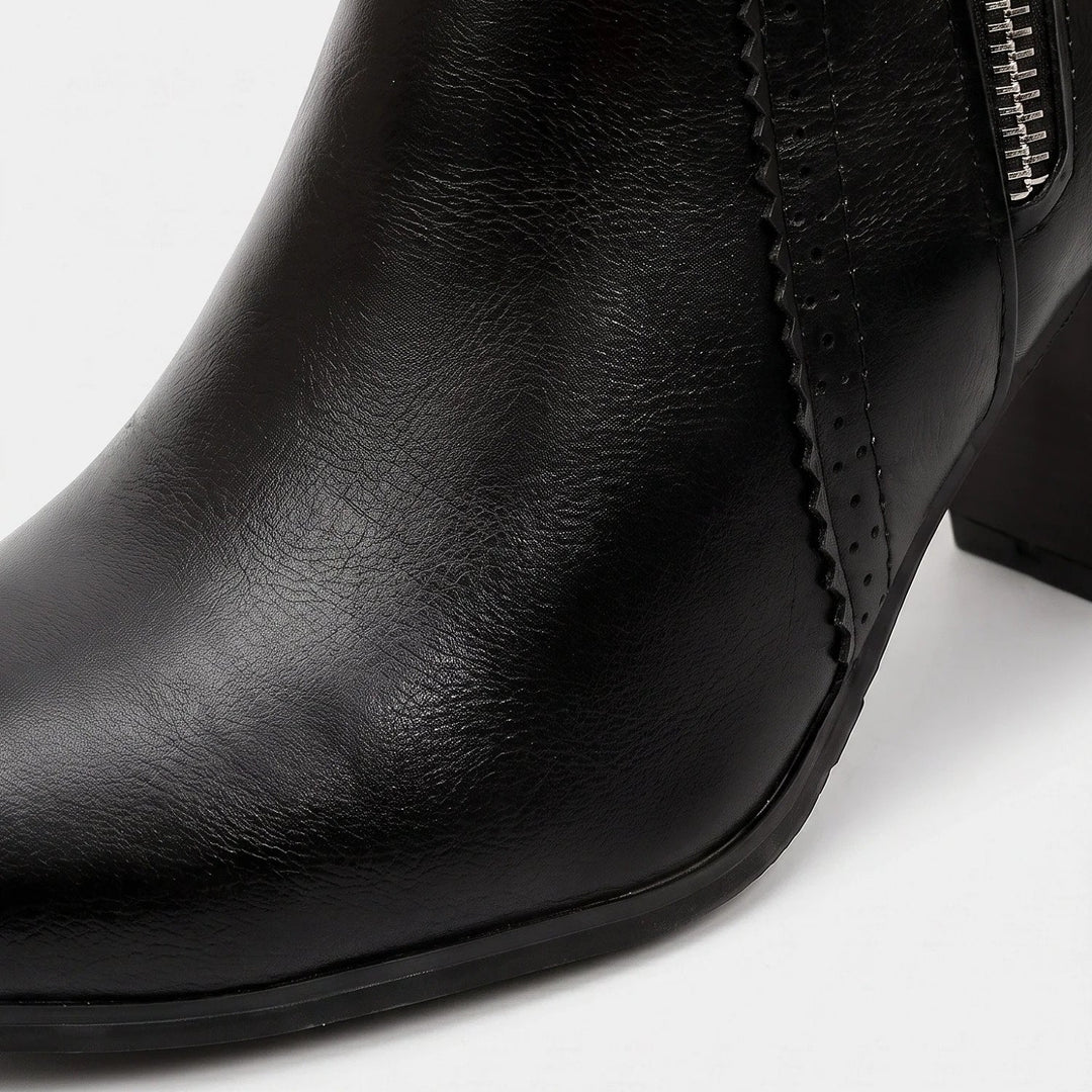 Women's Round Toe Block Heel Ankle Boots, Faux Leather