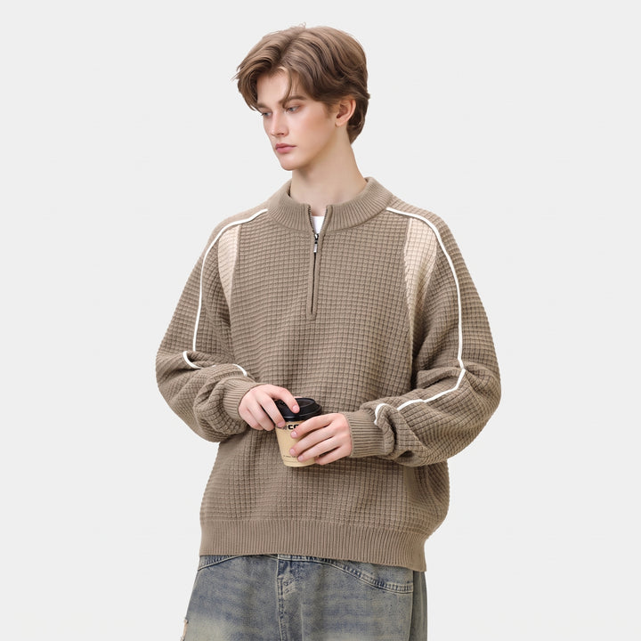 Men's Quarter Zip Sweater, Colorblock Knit Pullover