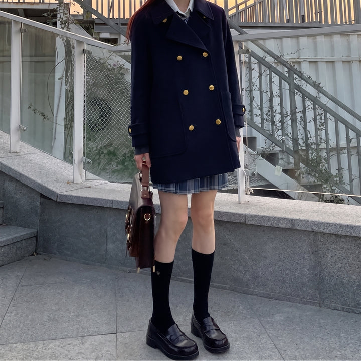 Women's Double Breasted Winter Peacoat, Mid Length Oversized