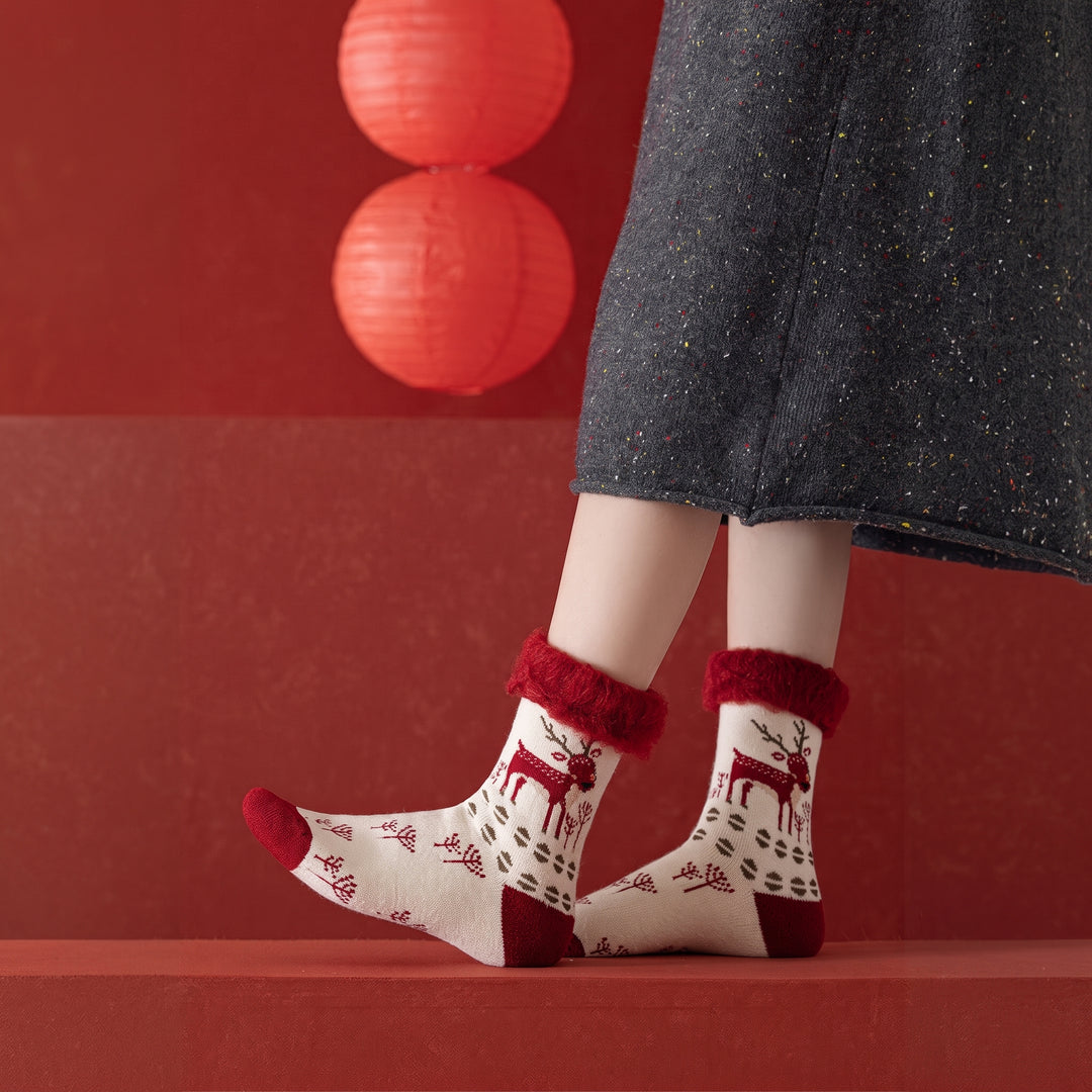 Plush Holiday Christmas Socks 3 Pack, Unisex Fuzzy Festive