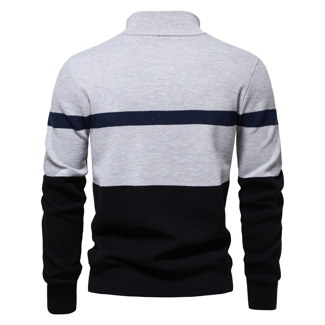 Men's Quarter Zip Sweater, Striped Knit Mock Neck Pullover