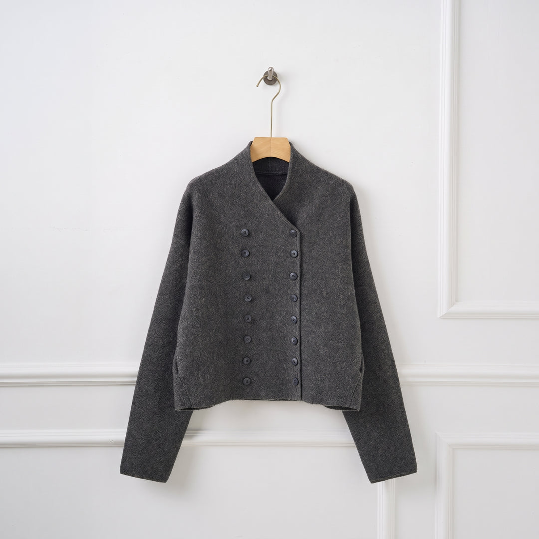 Women's Short Double Breasted Peacoat, Oversized Collarless
