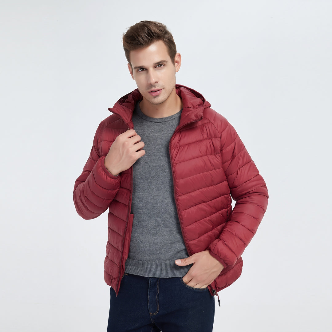 Men's Lightweight Hooded Puffer Jacket, Quilted Winter Bubble