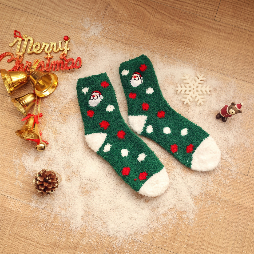 Embroidered Plush Christmas Socks 3 Pack, Unisex Fuzzy Festive Fun