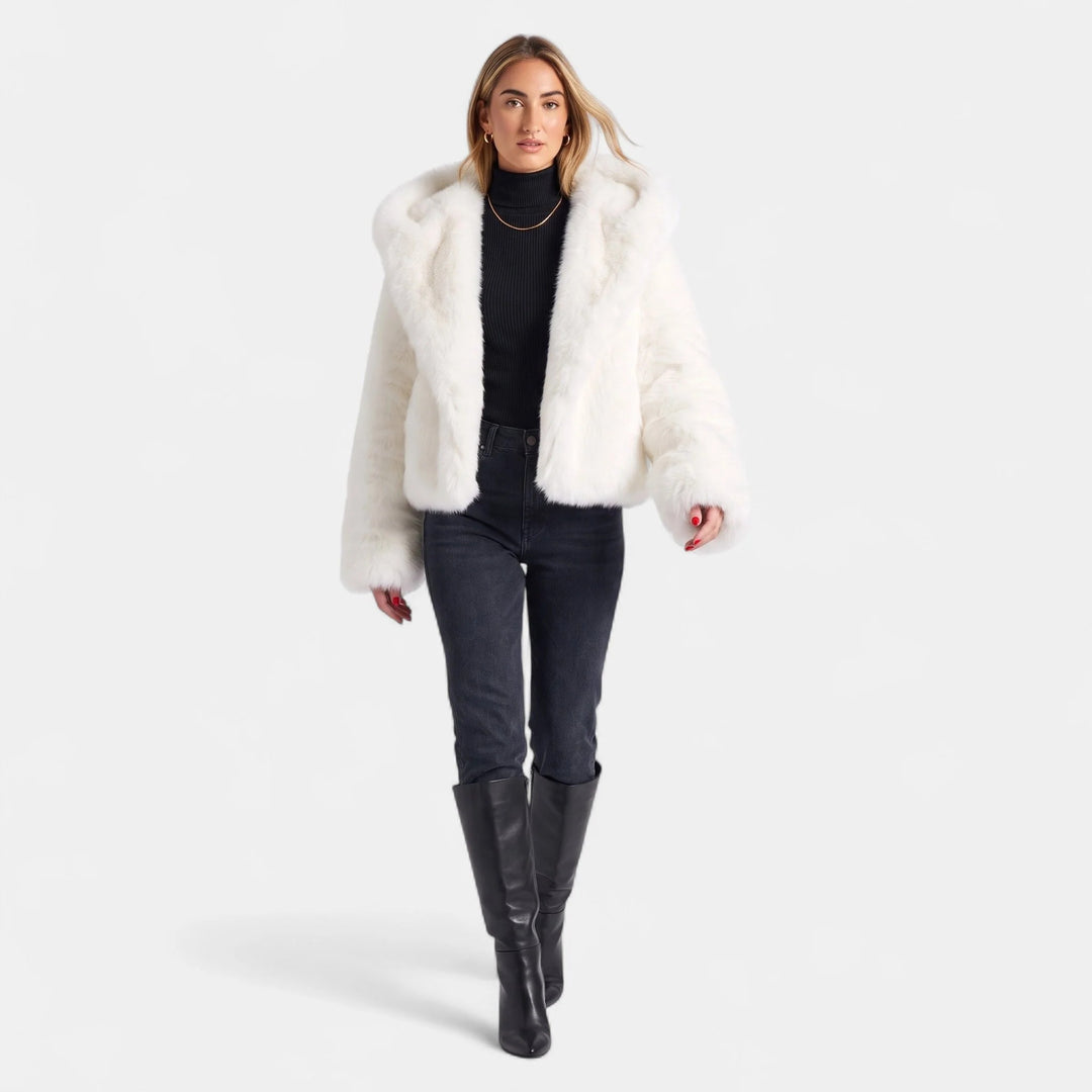 Women's Oversized Short Faux Fur Coat, Shawl Collar Open Front