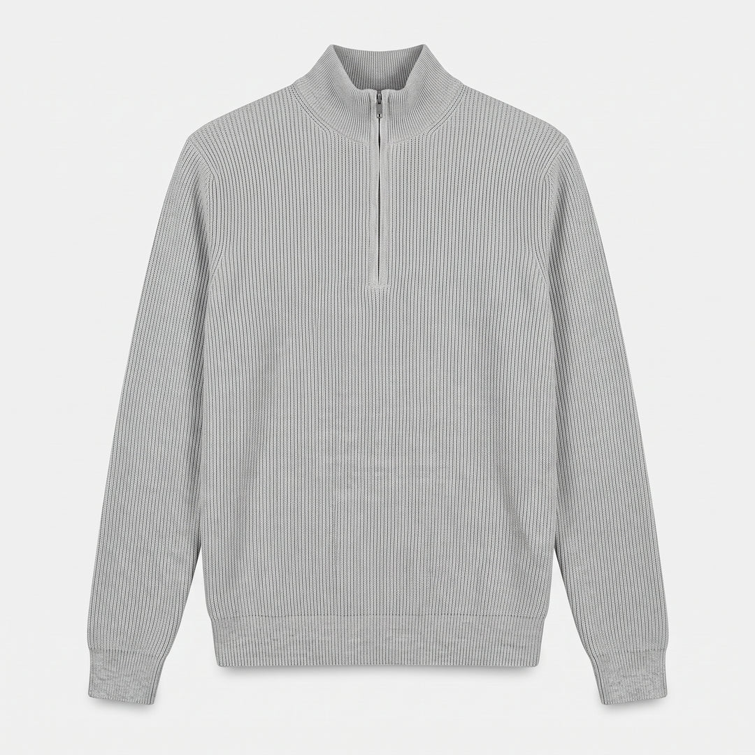 Men's Quarter Zip Sweater, Ribbed Knit Mock Neck Vertical Stripe Pullover