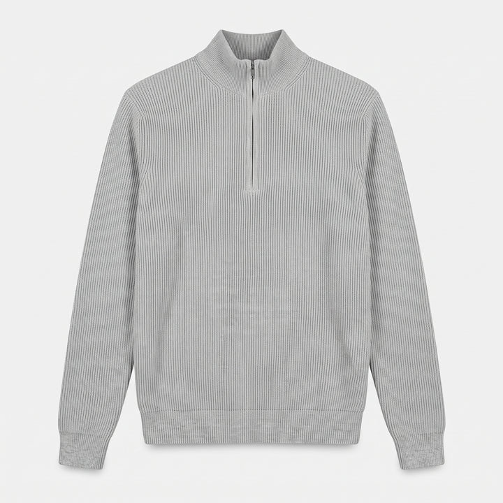 Men's Quarter Zip Sweater, Ribbed Knit Mock Neck Vertical Stripe Pullover