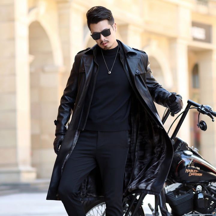 Men's Long Black Trench Coat, Single Breasted Slim Fit Tailored