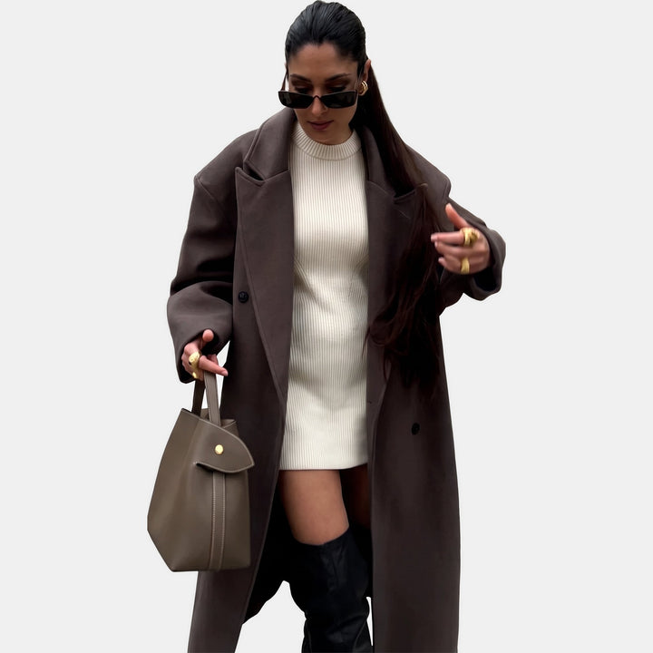 Women's Oversized Double Breasted Wool Coat, Wool Blend