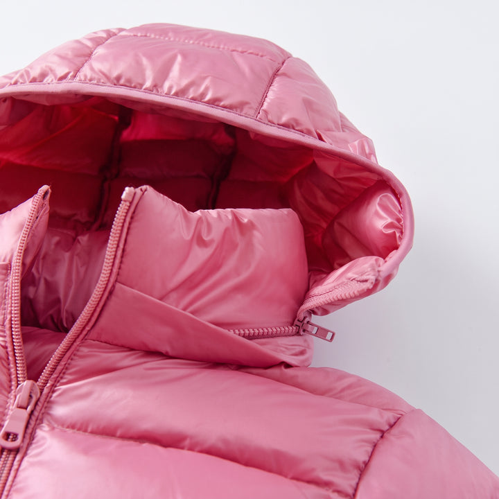 Women's Long Lightweight Puffer Jacket, Quilted Hooded Shiny