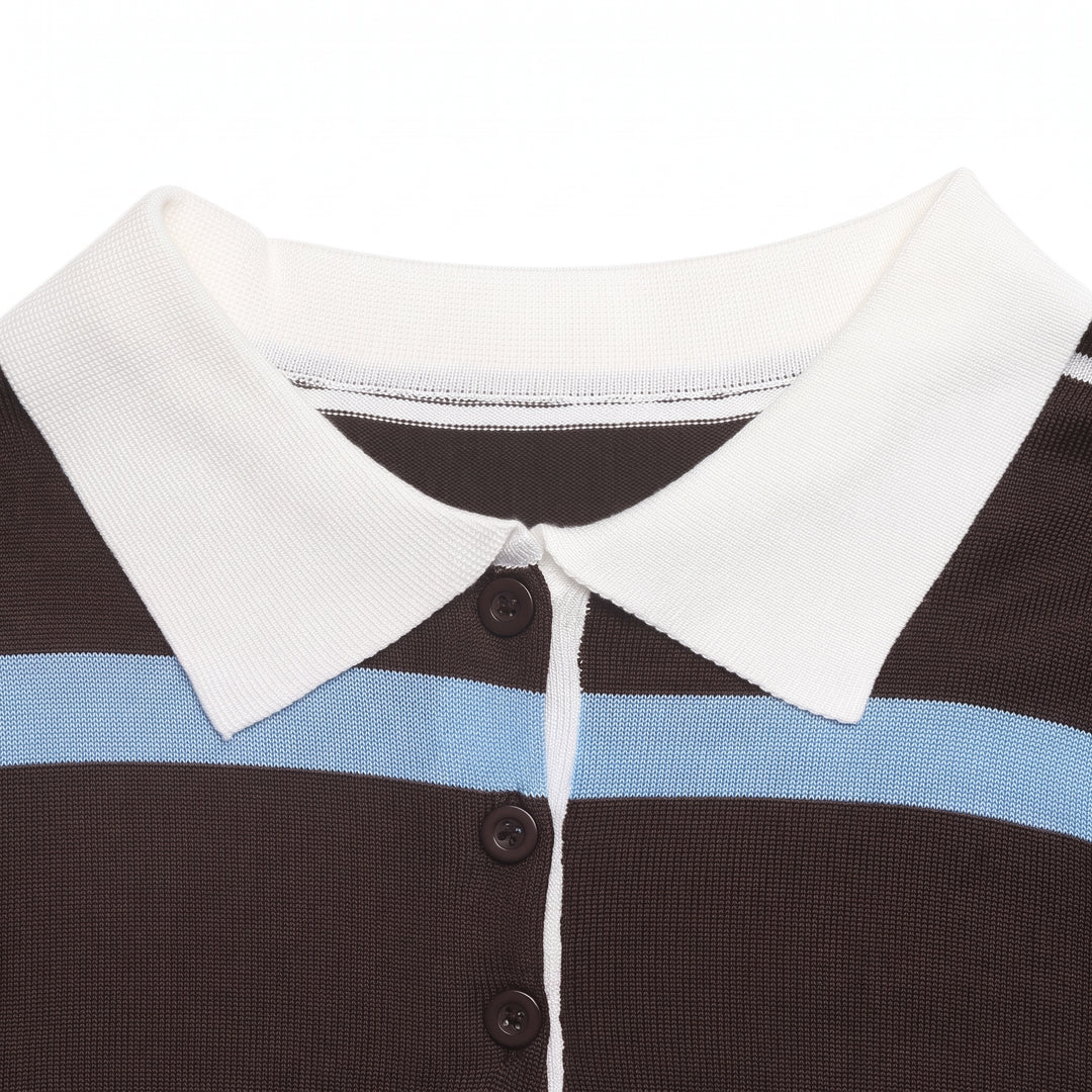 Women's Long Sleeve Polo Rugby Shirt, Knitted Button Placket Collared