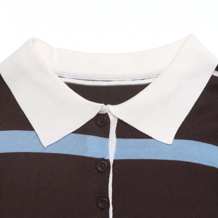 Women's Long Sleeve Polo Rugby Shirt, Knitted Button Placket Collared