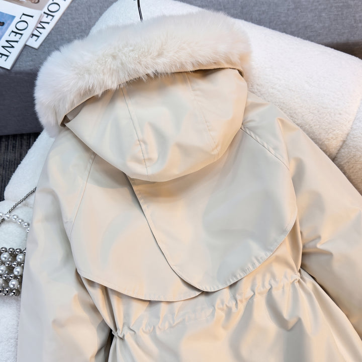 Women's Hooded Winter Puffer Jacket, Fur Lined Fleece Fitted