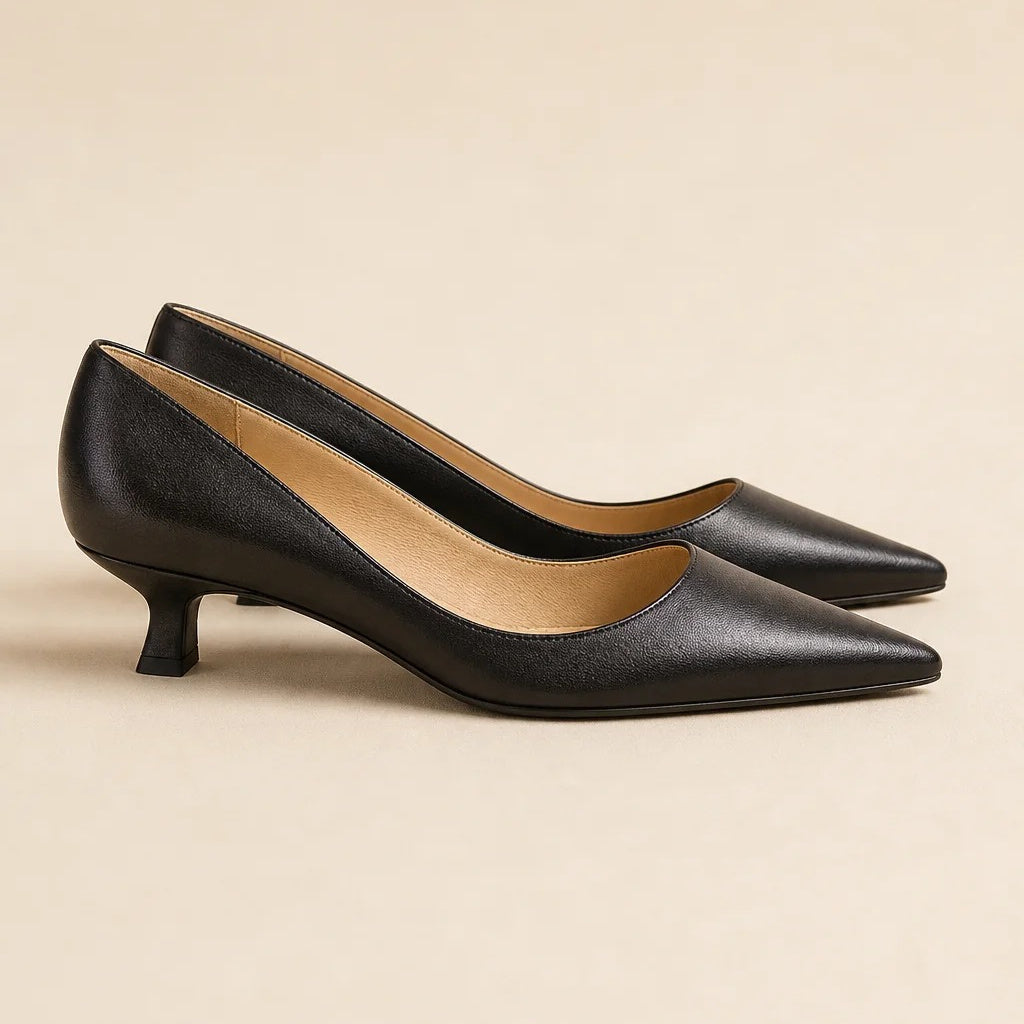 Women's Kitten Heel Pointed Toe Pumps, Smooth Leather