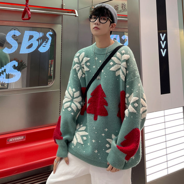 Christmas Sweater, Unisex Knit Reindeer Crew Neck Pullover