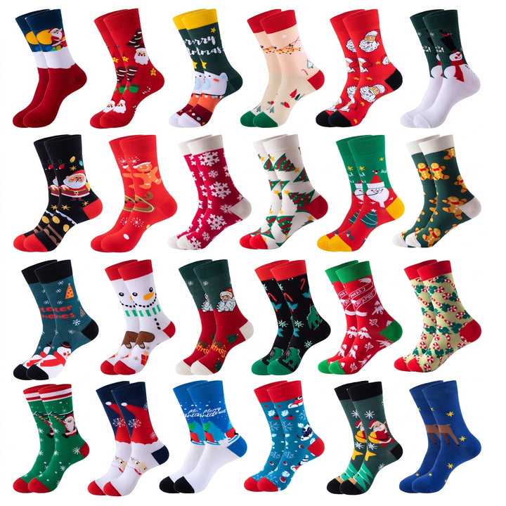 Holiday Fun Christmas Socks 3 Pack, Unisex Festive Contrast Cuff