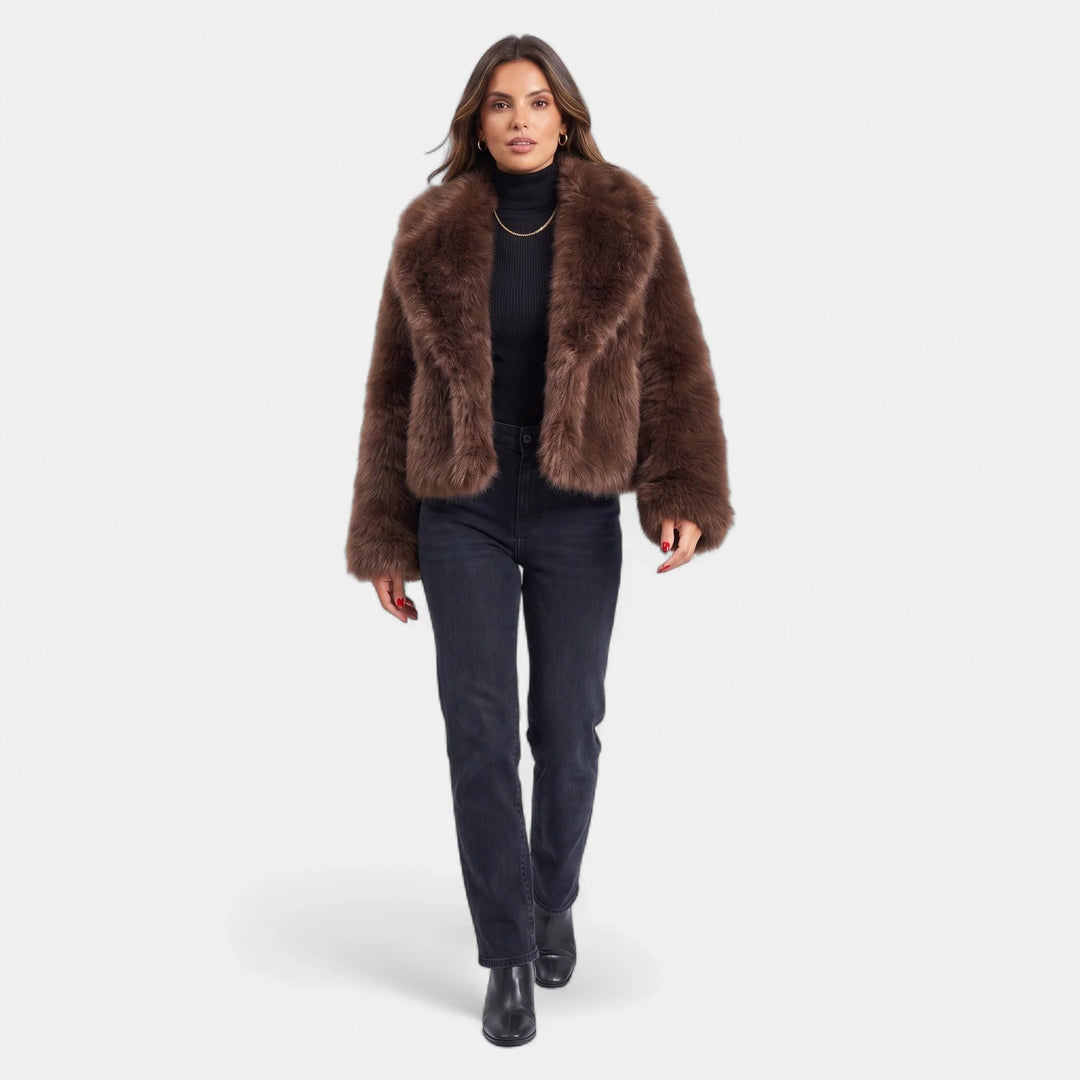 Women's Short Faux Fur Coat, Oversized Relaxed Long Sleeves