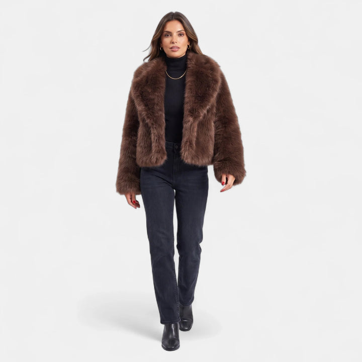 Women's Short Faux Fur Coat, Oversized Relaxed Long Sleeves