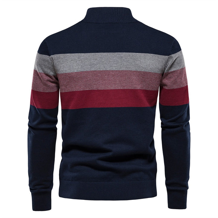 Men's Quarter Zip Sweater, Ribbed Knit Cotton Mock Neck Pullover