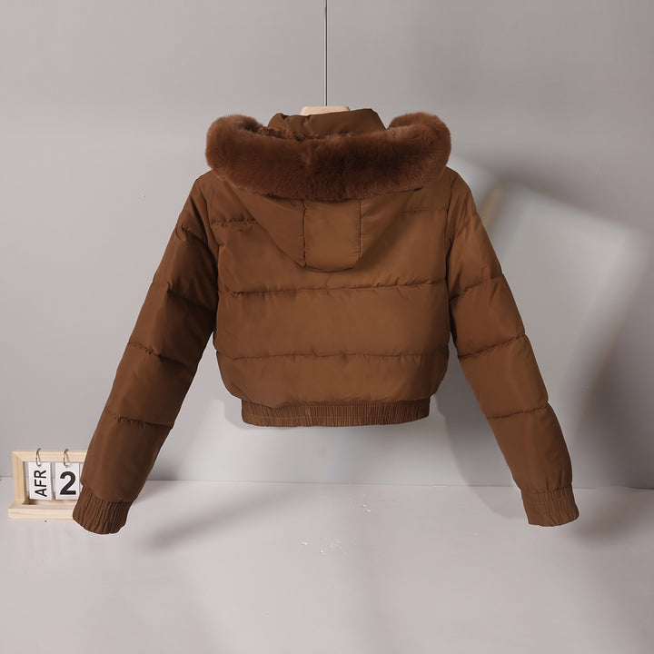 Women's Cropped Puffer Jacket with Hood, Short Padded Quilted