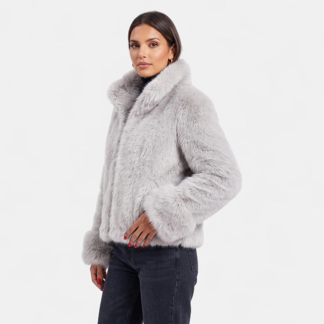 Women's Oversized Short Faux Fur Coat, Open Front Vertical Seaming