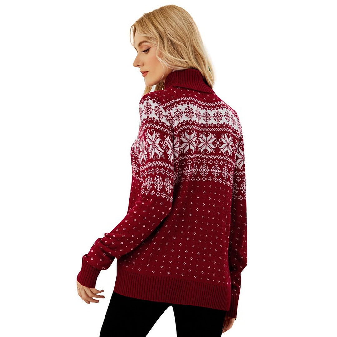 Women's Christmas Sweater, Fair Isle Knit Turtleneck Pullover