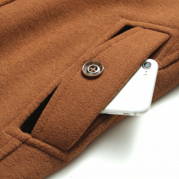 Men's Slim Fit Winter Peacoat, High Neck Single Breasted Zipper