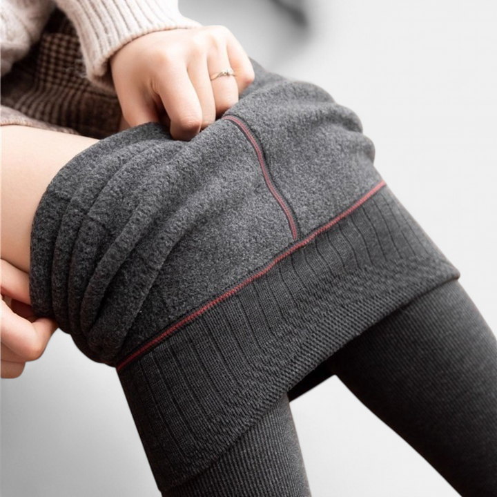 Women's Fleece Lined Tights, Ribbed Footed High Waist Winter