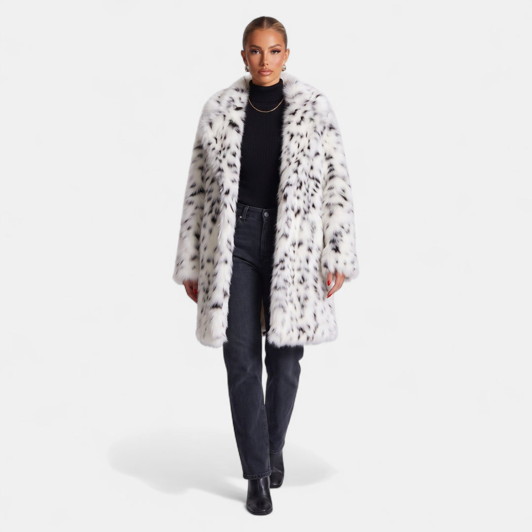 Women's Long Faux Fur Coat, Fluffy Oversized Fit with Notched Lapel