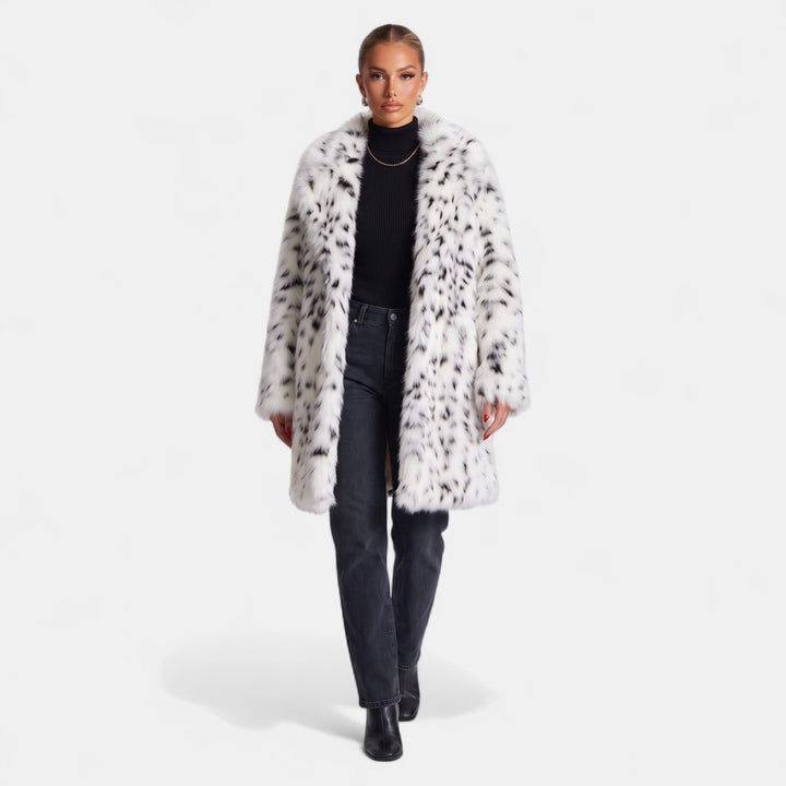 Women's Long Faux Fur Coat, Fluffy Oversized Fit with Notched Lapel