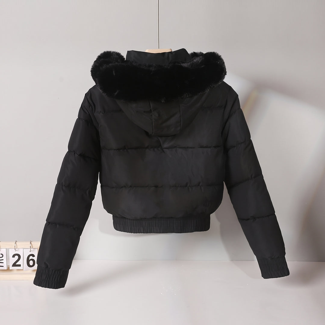 Women's Cropped Puffer Jacket with Hood, Short Padded Quilted