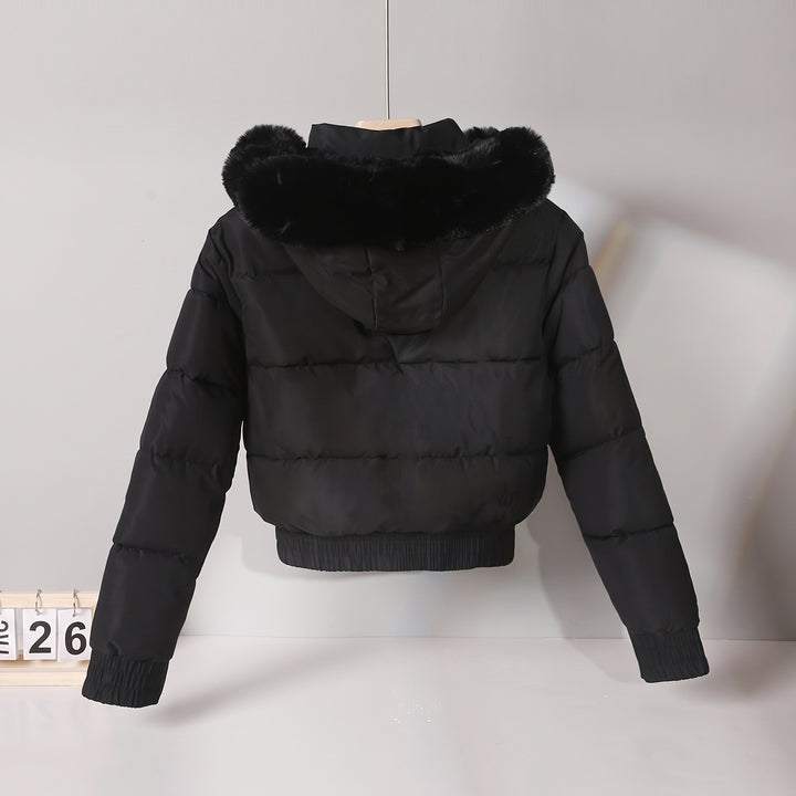 Women's Cropped Puffer Jacket with Hood, Short Padded Quilted