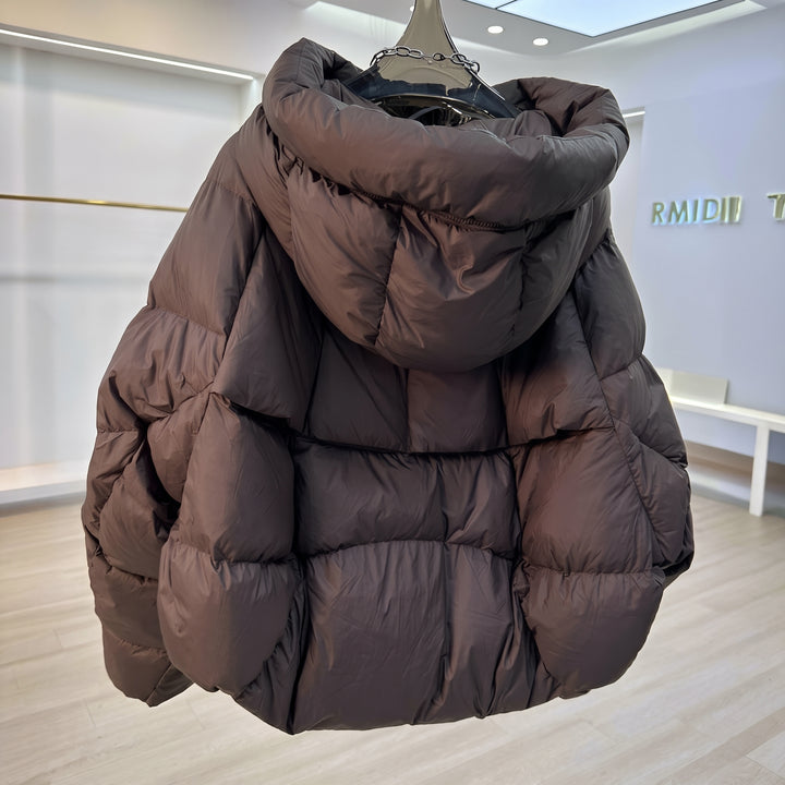 Women's Cropped Winter Puffer Jacket, Bubble Hooded Quilted