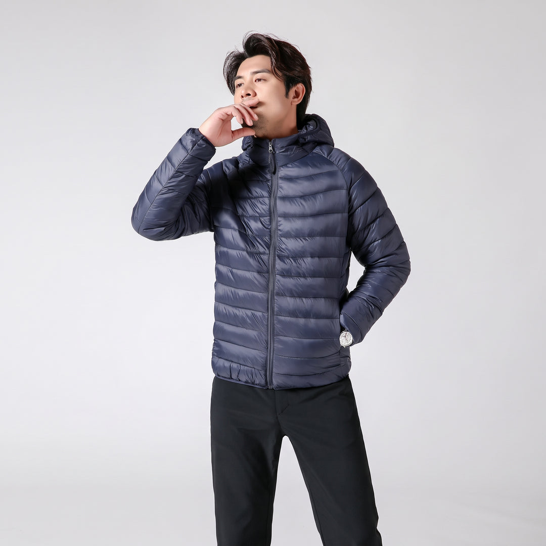 Men's Lightweight Hooded Puffer Jacket, Quilted Winter Bubble
