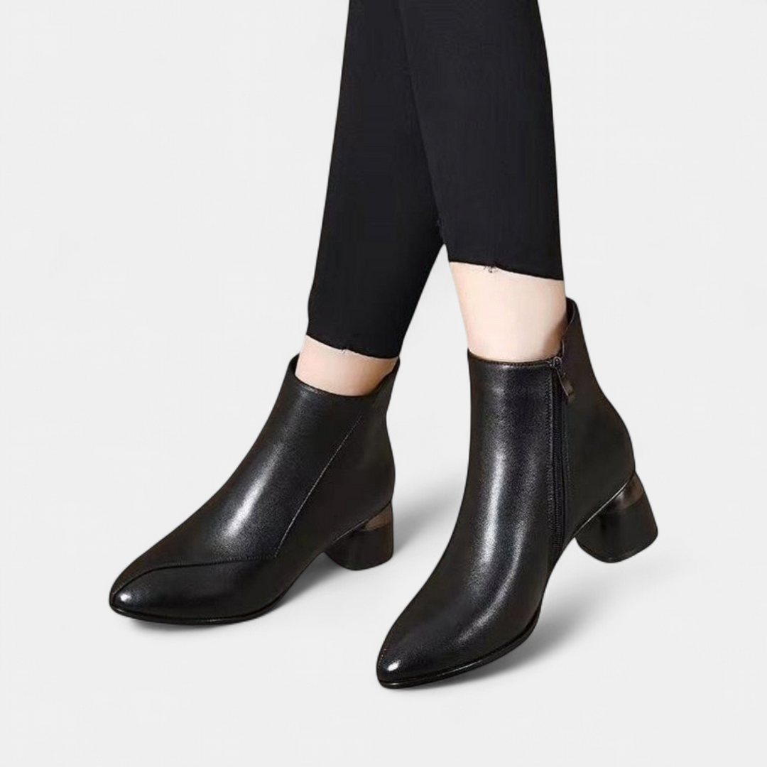 Women's Leather Ankle Boots, Heeled Block Heel