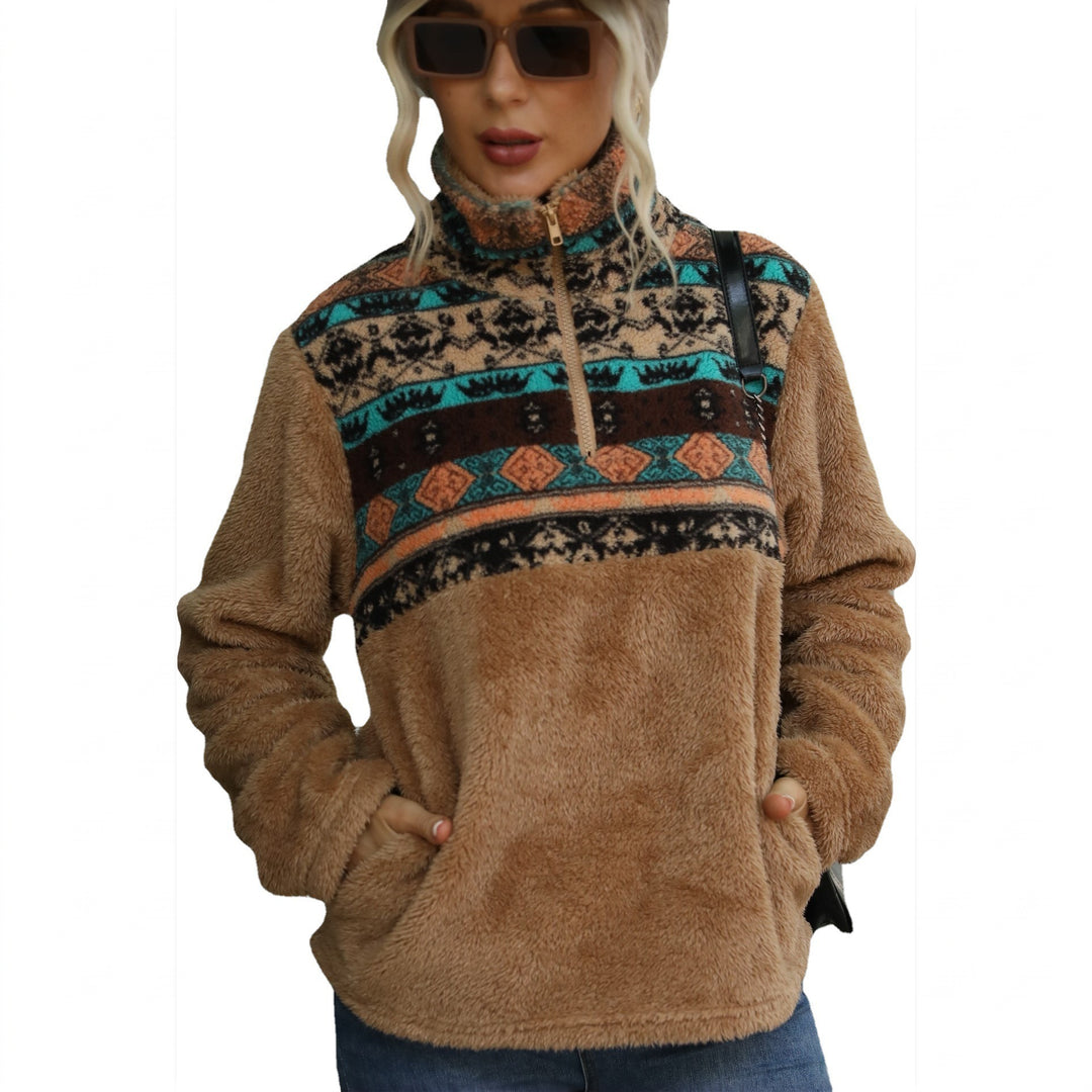 Women's Quarter Zip Sweater, Oversized Fuzzy Pullover